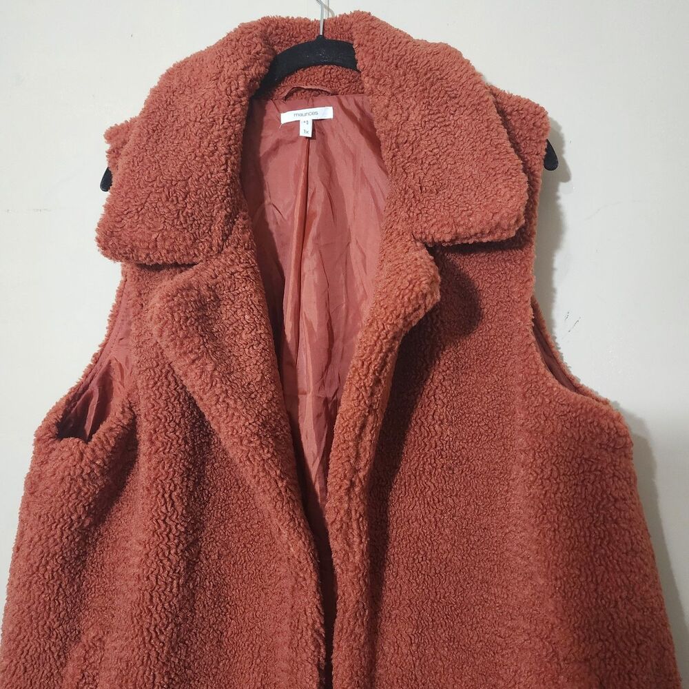 Maurices Fall Orange Rust Sleeveless Soft Fuzzy Sherpa Vest Size 1X - Picture 7 of 12